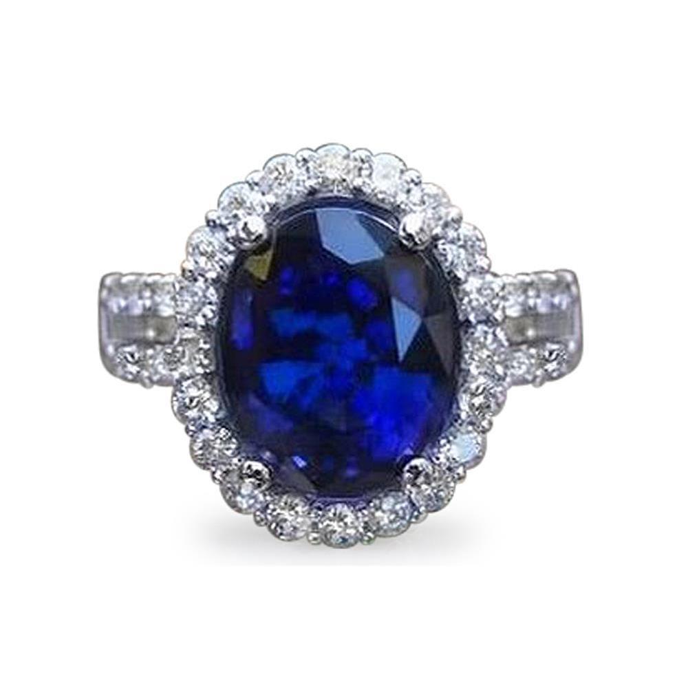 White Gold 5.75 Ct Round Cut Sri Lanka Blue Sapphire Diamond Ring