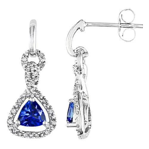 White Gold 7.10 Ct Trillion Ceylon Sapphire & Diamond Dangle Earring