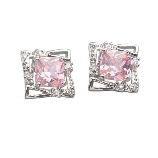 White Gold Cushion Kunzite With Diamonds 11.60 Ct. Studs Earrings