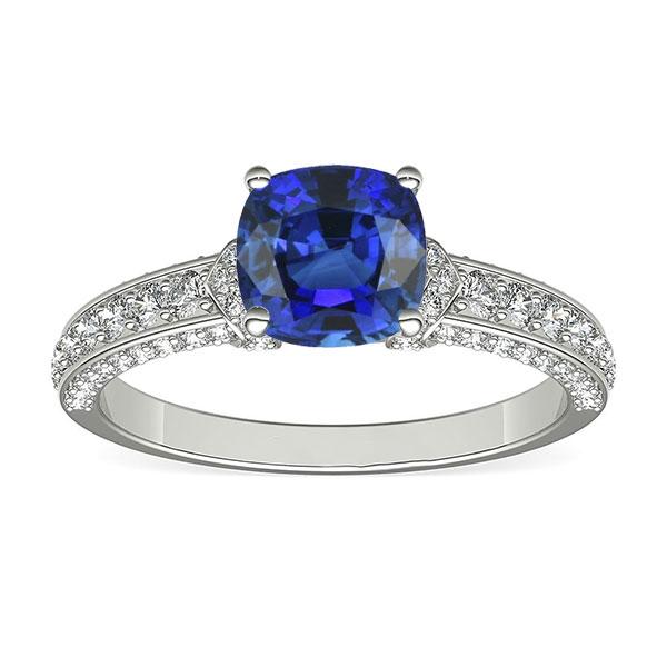 White Gold Diamond Blue Sapphire Engagement Ring Prong Set 3.50 Carats