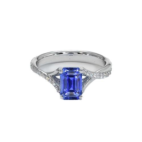 White Gold Diamond & Emerald Cut Sri Lankan Sapphire Ring 5.25 Carats