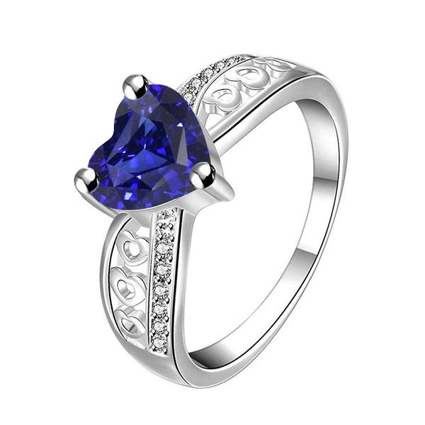 White Gold Diamond Heart Shaped Deep Blue Sapphire Ring 2 Carats