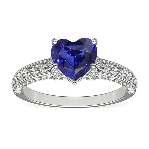 White Gold Diamond Jewelry Heart Sapphire Ring & Accents 3.50 Carats