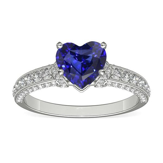 White Gold Diamond Jewelry Heart Sapphire Ring & Accents 3.50 Carats