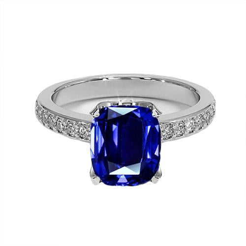 White Gold Diamond Ring Cushion Ceylon Sapphire Accented 6 Carats