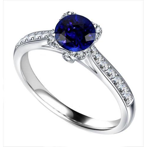 White Gold Diamond Ring Deep Blue Sapphire With Accents 2.50 Carats