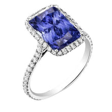 White Gold Diamond Ring Women's Halo Radiant Cut Sapphire 4 Carats