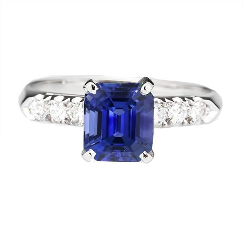 White Gold Engagement Sri Lankan Sapphire Ring & Diamonds 2.50 Carats