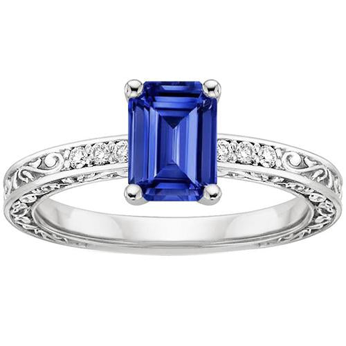 White Gold Gemstone Ring With Accent Emerald Blue Sapphire 3.50 Carats