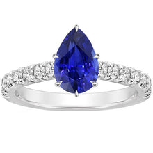 White Gold Gemstone Ring With Accents Pear Ceylon Sapphire 5.50 Carats