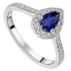 White Gold Halo Ceylon Sapphire Ring Natural Earth Mined Diamond Jewellery Accented 4 Carats