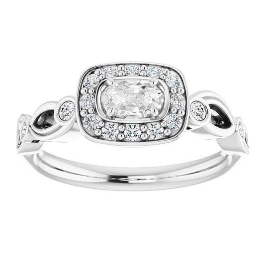 White Gold Halo Oval Old Cut & Black Diamond Ring Bezel Set 4 Carats