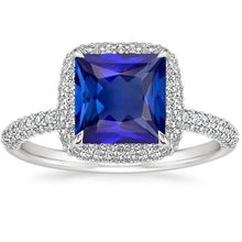 White Gold Halo Ring 6.50 Carats Princess Blue Sapphire With Accents