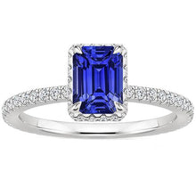 White Gold Halo Ring Emerald Blue Sapphire & Diamond 4.25 Carats
