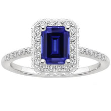 White Gold Halo Ring Emerald Ceylon Sapphire & Diamond 4.25 Carats