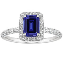 White Gold Halo Ring Emerald Sri Lankan Sapphire & Diamond 4.50 Carats