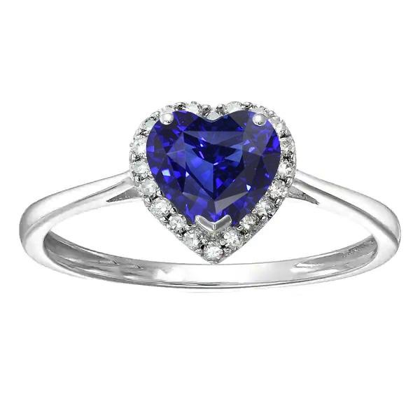 White Gold Halo Ring Heart Blue Sapphire & Diamonds 3 Carats Jewelry