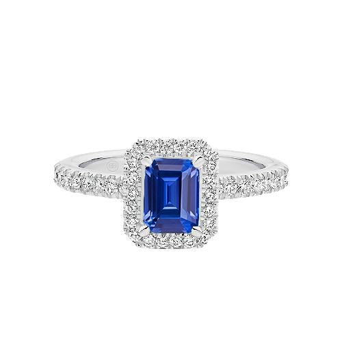 White Gold Halo Wedding Ring Emerald Ceylon Sapphire 3.50 Carats