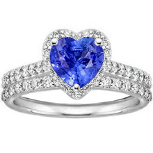 White Gold Halo Wedding Ring Heart Sapphire Double Shank 3.50 Carats
