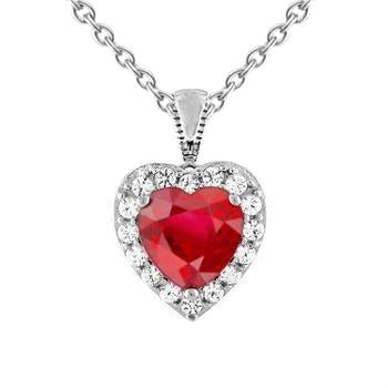 White Gold Heart Cut Red Ruby & Diamond Necklace Pendant 2.70 Carats