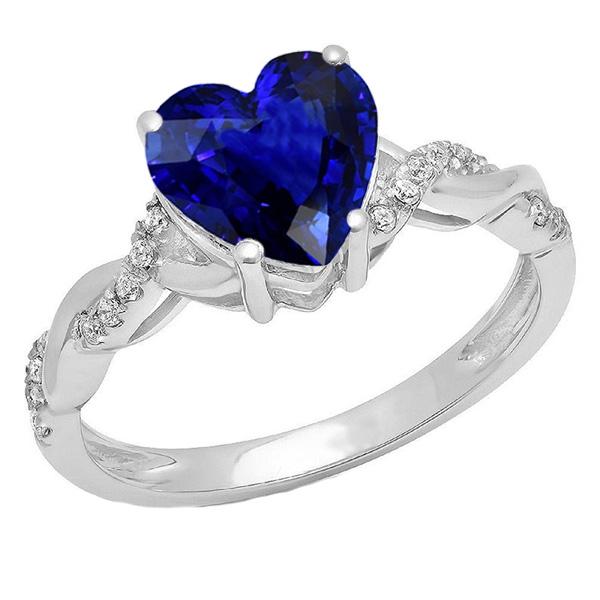 White Gold Heart Diamond Ring Blue Sapphire Infinity Style 3.50 Carats