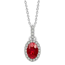 White Gold Oval Ruby With Round Diamonds 3.25 Ct Pendant With Chain