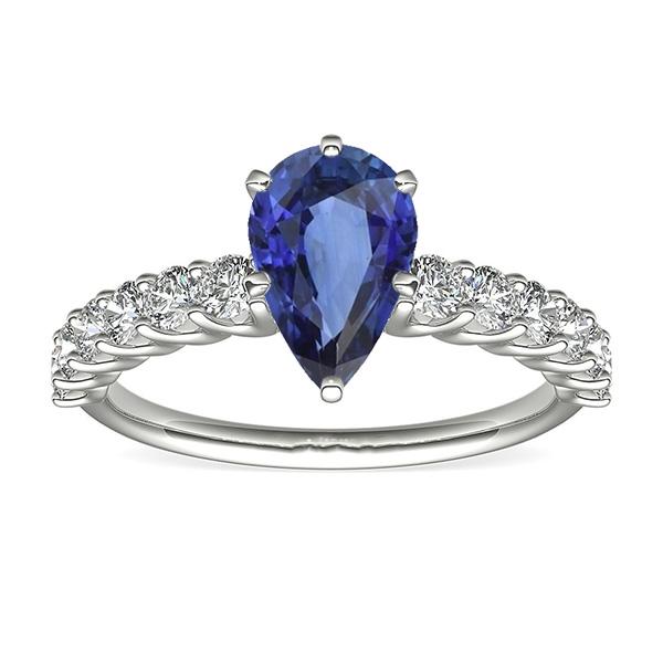 White Gold Pear Blue Sapphire With Accents Ring 3.50 Women's Jewelry