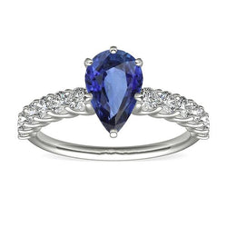White Gold Pear Blue Sapphire With Accents Ring 3.50 Women's Jewellery