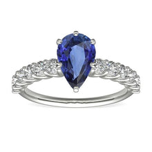 White Gold Pear Blue Sapphire With Accents Ring 3.50 Women's Jewelry