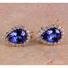 White Gold Pear Tanzanite With Diamonds 5 Carats Stud Earrings