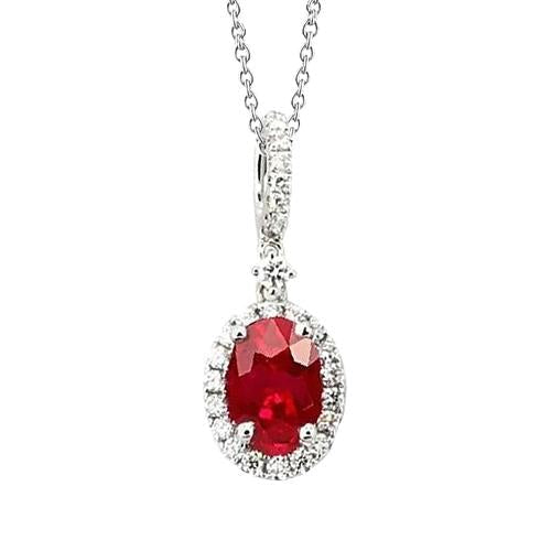 White Gold Pendant Necklace With Chain 9.75 Ct Ruby And Diamonds