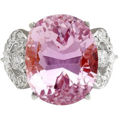 White Gold Pink Kunzite And Natural Earth Mined Diamond Wedding Ring Jewellery 18.50 Ct