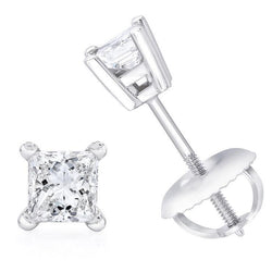 White Gold Princess Cut 4.02 Carats Natural Earth Mined Diamonds Ladies Studs Earrings