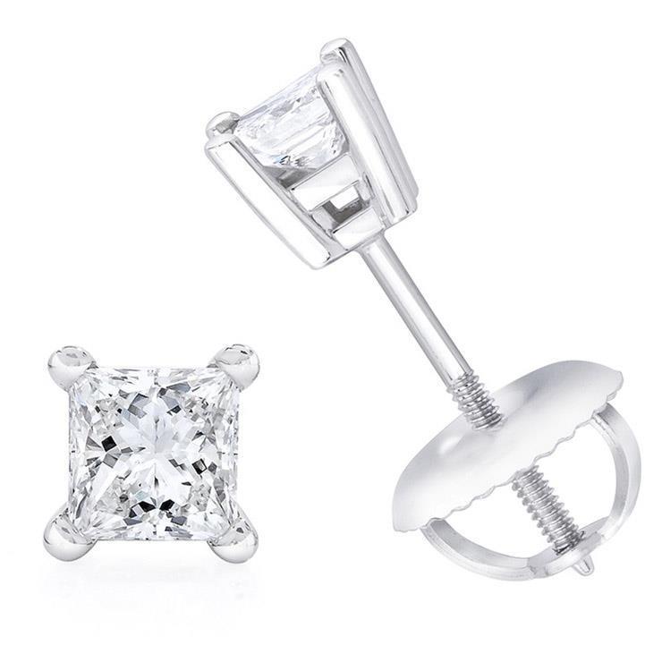 White Gold Princess Cut 4.02 Carats Diamonds Ladies Studs Earrings