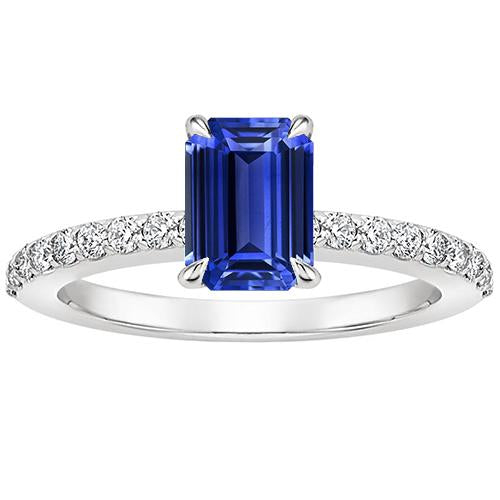 White Gold Ring Pave Setting Emerald Blue Sapphire & Diamond 4 Carats