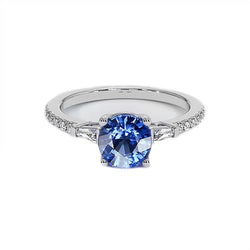 White Gold Round Natural Earth Mined Diamond Ceylon Sapphire Ring With Accents 5 Carats