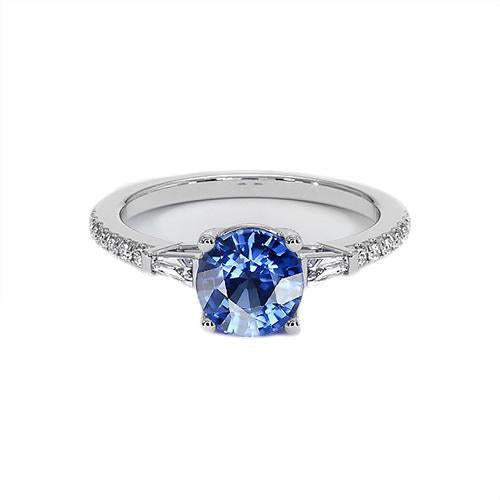 White Gold Round Diamond Ceylon Sapphire Ring With Accents 5 Carats