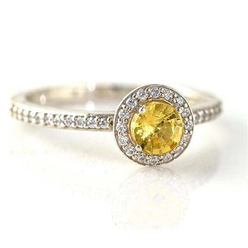 White Gold Round Yellow Sapphire And Diamonds Halo Ring 4.50 Carats