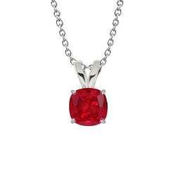 White Gold Solitaire 3.50 Ct Red Ruby Pendant Necklace With Chain