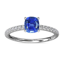 White Gold Solitaire Blue Sapphire Ring & Accented Diamond 2.50 Carats