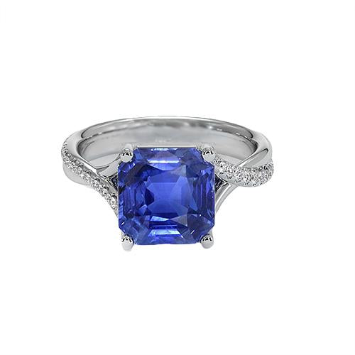 White Gold Solitaire Blue Sapphire Ring With Accents 4.50 Carats