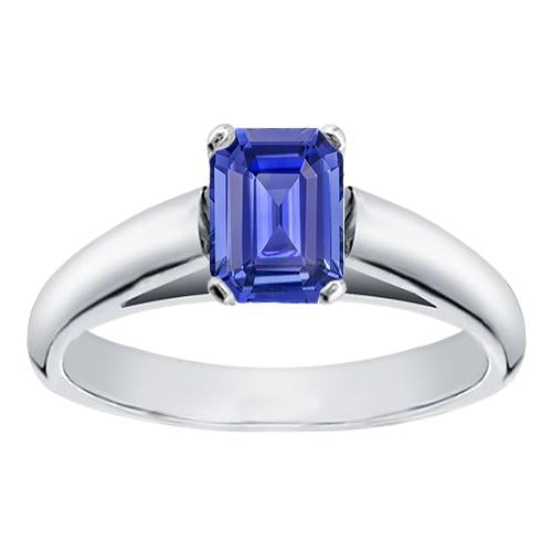 White Gold Solitaire Emerald Cut Ceylon Sapphire Ring 1.50 Carats