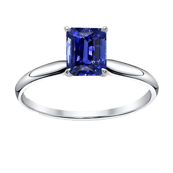 White Gold Solitaire Emerald Natural Blue Sapphire Ring 2 Carats