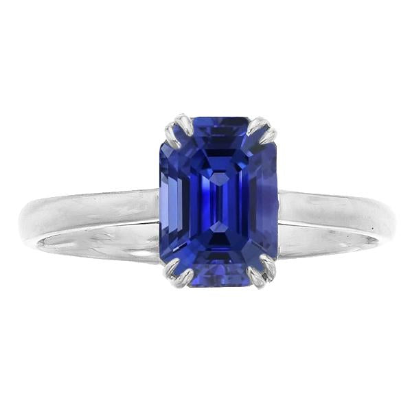 White Gold Solitaire Emerald Shaped Ring Ceylon Sapphire 2.50 Carats