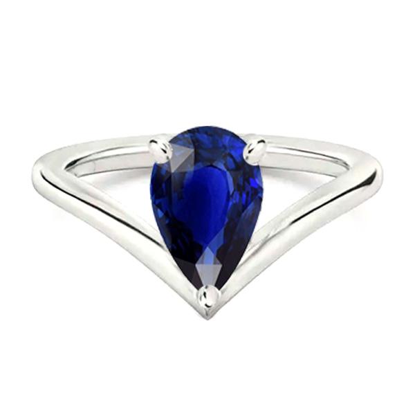 White Gold Solitaire Gemstone Ring Pear Ceylon Sapphire 2.50 Carats