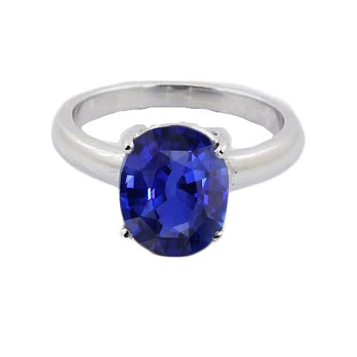 White Gold Solitaire Oval Shaped Ceylon Sapphire Ring 1.50 Carats