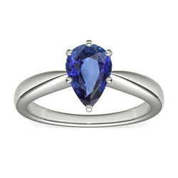 White Gold Solitaire Pear Shaped Blue Sapphire Ring 1.50 Carats