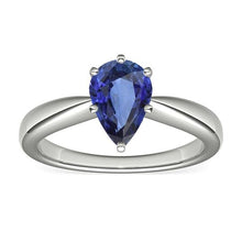 White Gold Solitaire Pear Shaped Blue Sapphire Ring 1.50 Carats