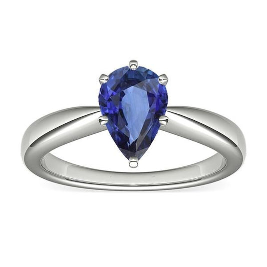 White Gold Solitaire Pear Shaped Blue Sapphire Ring 1.50 Carats