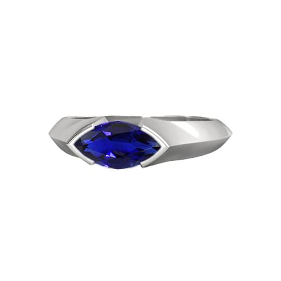 White Gold Solitaire Ring Bar Set Marquise Ceylon Sapphire 1 Carats